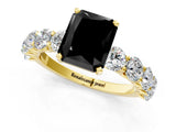 Yellow gold Fancy Black Radiant Cut Diamond Prong Setting with Side Stones on a Pave Band_1