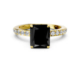 Yellow gold Fancy Black Radiant Cut Diamond Ring with Pavé Band and Four-Prong Setting