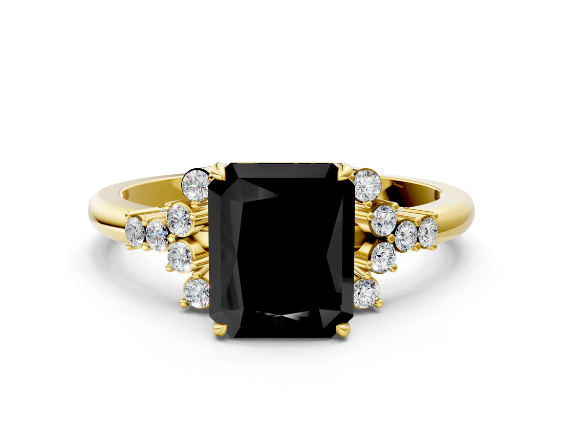 Yellow gold Fancy Black Radiant Cut Diamond Ring with Side Stones and Four-Prong Setting_36