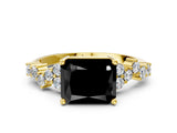 Yellow gold Fancy Black Radiant Cut Diamond Scattered Round Accent Ring with Prong Setting_12
