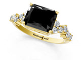 Yellow gold Fancy Black Radiant Cut Diamond Scattered Round Accent Ring with Prong Setting_13