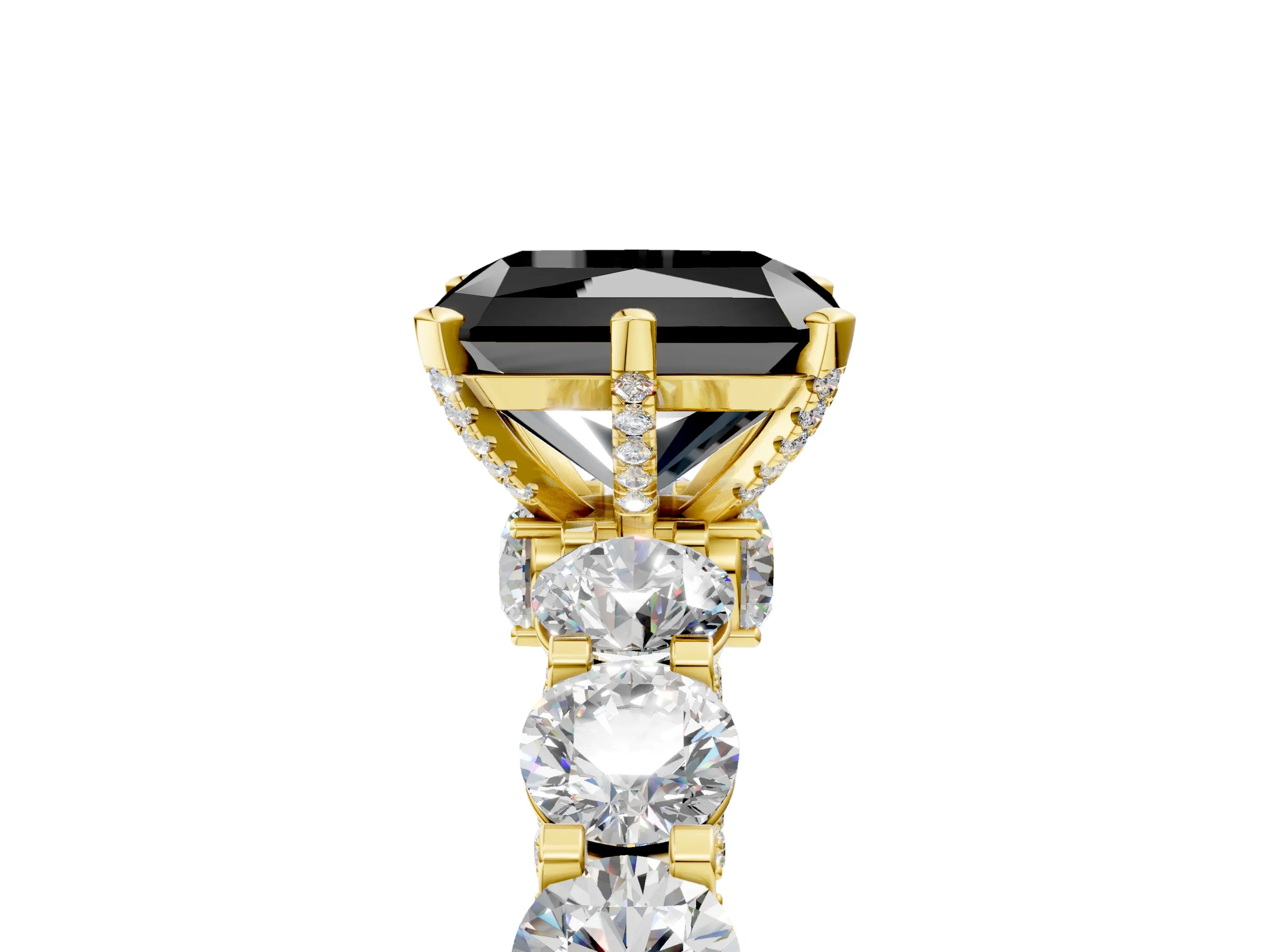 Yellow gold Fancy Black Radiant Cut Diamond Side Stone Engagement Ring with Four-Prong Setting_29