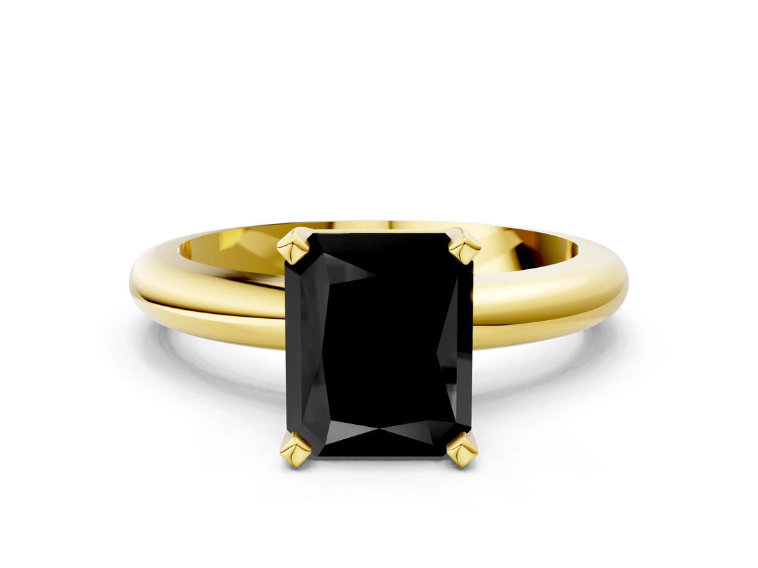 Yellow gold Fancy Black Radiant Cut Diamond Solitaire Engagement Ring with Round Band and Four-Prong Setting_84