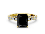 Yellow gold Fancy Black Radiant Cut Diamond Solitaire Pavé Band with Four-Prong Setting
