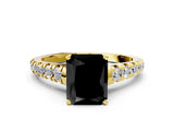 Yellow gold Fancy Black Radiant Cut Diamond Solitaire Ring with Cathedral Setting and Pavé Band