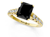 Yellow gold Fancy Black Radiant Cut Diamond Solitaire Ring with Cathedral Setting and Pavé Band_1