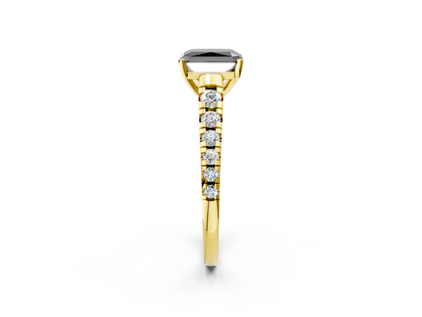 Yellow Gold Radiant Cut Graduated Cathedral Engagement Ring Setting for Black Center