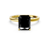 Yellow gold Fancy Black Radiant Cut Diamond Solitaire Ring with Classic Band and Four-Prong Setting