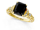 Yellow gold Fancy Black Radiant Cut Diamond Solitaire Ring with Filigree Band and Four-Prong Setting_1