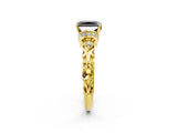 Yellow gold Fancy Black Radiant Cut Diamond Solitaire Ring with Filigree Band and Four-Prong Setting_2