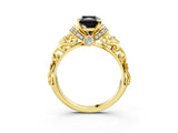 Yellow gold Fancy Black Radiant Cut Diamond Solitaire Ring with Filigree Band and Four-Prong Setting_3