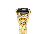 Yellow gold Fancy Black Radiant Cut Diamond Solitaire Ring with Filigree Band and Four-Prong Setting_5