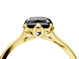 Yellow gold Fancy Black Radiant Cut Diamond Solitaire Ring with Flower Prong Setting and Classic Band_28