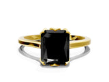 Yellow gold Fancy Black Radiant Cut Diamond Solitaire Ring with Flower Prong Setting and Classic Band_36