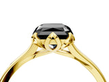 Yellow gold Fancy Black Radiant Cut Diamond Solitaire Ring with Flower Prong Setting and Classic Band_40