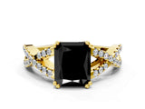 Yellow gold Fancy Black Radiant Cut Diamond Solitaire Ring with Four-Prong Setting and Twisted Pavé Band