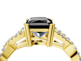 Yellow gold Fancy Black Radiant Cut Diamond Solitaire Ring with Four-Prong Setting and Twisted Pavé Band_4