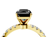 Yellow gold Fancy Black Radiant Cut Diamond Solitaire Ring with Pavé Accents and Four-Prong Setting_4