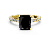 Yellow gold Fancy Black Radiant Cut Diamond Solitaire Ring with Pavé Band and Four-Prong Setting_12