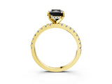 Yellow gold Fancy Black Radiant Cut Diamond Solitaire Ring with Pavé Band and Four-Prong Setting_15