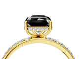 Yellow gold Fancy Black Radiant Cut Diamond Solitaire Ring with Pavé Band and Hidden Halo_16
