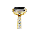 Yellow gold Fancy Black Radiant Cut Diamond Solitaire Ring with Pavé Band and Hidden Halo_17