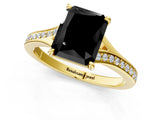 Yellow gold Fancy Black Radiant Cut Diamond Solitaire Ring with Pavé Band and Prong Setting_13