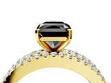 Yellow gold Fancy Black Radiant Cut Diamond Solitaire Ring with Pavé and Channel Set Band_4