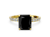 Yellow gold Fancy Black Radiant Cut Diamond Solitaire Ring with Pave Band and Four Prong Setting_12