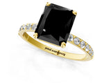 Yellow gold Fancy Black Radiant Cut Diamond Solitaire Ring with Pave Band and Four Prong Setting_13