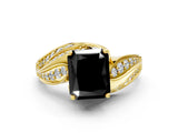Yellow gold Fancy Black Radiant Cut Diamond Solitaire Ring with Prong Setting and Twisted Pavé Band