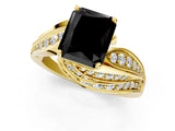Yellow gold Fancy Black Radiant Cut Diamond Solitaire Ring with Prong Setting and Twisted Pavé Band_1
