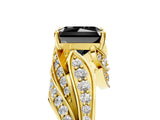 Yellow gold Fancy Black Radiant Cut Diamond Solitaire Ring with Prong Setting and Twisted Pavé Band_5