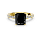 Yellow gold Fancy Black Radiant Cut Diamond Solitaire Ring with Round  Pavé Band and Four-Prong Setting_36
