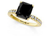 Yellow gold Fancy Black Radiant Cut Diamond Solitaire Ring with Round  Pavé Band and Four-Prong Setting_37