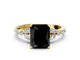Yellow gold Fancy Black Radiant Cut Diamond Solitaire Ring with Side Stones and Four-Prong Setting_12