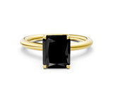 Yellow gold Fancy Black Radiant Cut Diamond Solitaire Ring with Thin Band and Four-Prong Setting