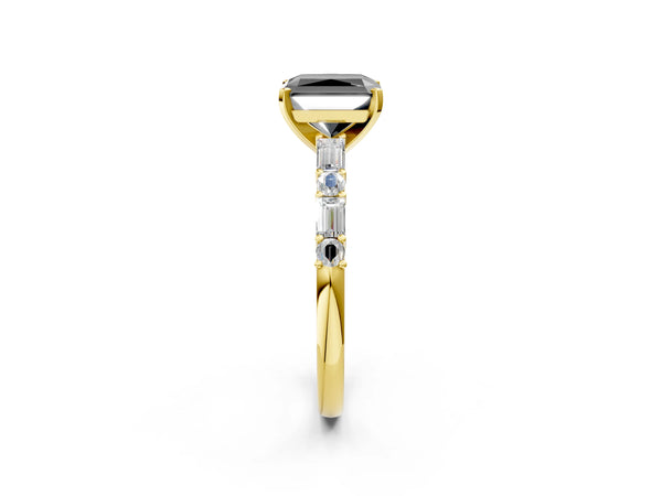Yellow Gold Radiant Cut Engagement Ring Setting for Black Center with Baguette Sides