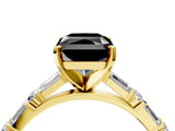 Yellow gold Fancy Black Radiant Cut Diamond Solitaire with Side Baguettes and Channel Set Band_4