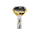 Yellow gold Fancy Black Radiant Cut Diamond Solitaire with Side Baguettes and Channel Set Band_5