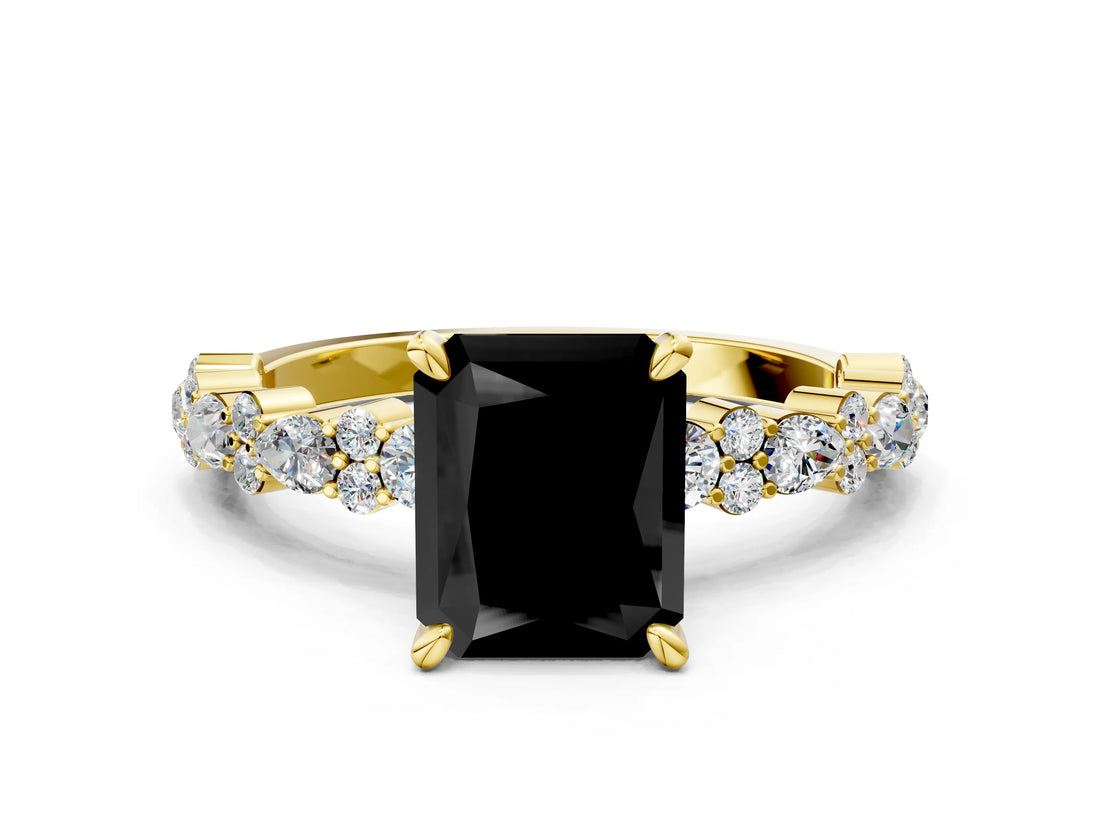 Yellow gold Fancy Black Radiant Cut Diamond Solitaire with Side Stones, Pave Band, Four-Prong Setting_36