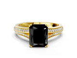 Yellow gold Fancy Black Radiant Cut Diamond Split Shank Engagement Ring with Pavé Band