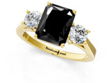 Yellow gold Fancy Black Radiant Cut Diamond Three-Stone Engagement Ring with Prong Setting and Pavé Band_1