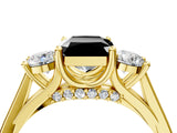 Yellow gold Fancy Black Radiant Cut Diamond Three-Stone Engagement Ring with Prong Setting and Pavé Band_4