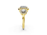 Yellow gold Fancy Black Radiant Cut Diamond Three-Stone Halo Ring with Prong Setting and Pavé Accents_2