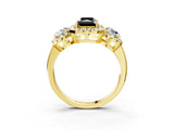 Yellow gold Fancy Black Radiant Cut Diamond Three-Stone Halo Ring with Prong Setting and Pavé Accents_3