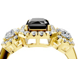 Yellow gold Fancy Black Radiant Cut Diamond Three-Stone Halo Ring with Prong Setting and Pavé Accents_4