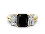 Yellow gold Fancy Black Radiant Cut Diamond Three-Stone Ring with Four-Prong Setting and Classic Band