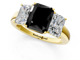 Yellow gold Fancy Black Radiant Cut Diamond Three-Stone Ring with Four-Prong Setting and Classic Band_1