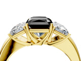 Yellow gold Fancy Black Radiant Cut Diamond Three-Stone Ring with Four-Prong Setting and Classic Band_4